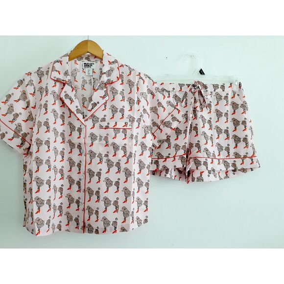BOUFFANTS & BROKEN HEARTS 2pc Sassier Poodles Pajama Pink Shorts Set Small NWT - Picture 2 of 14